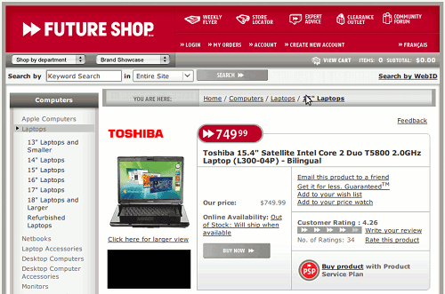The Toshiba L300 at Future Shop